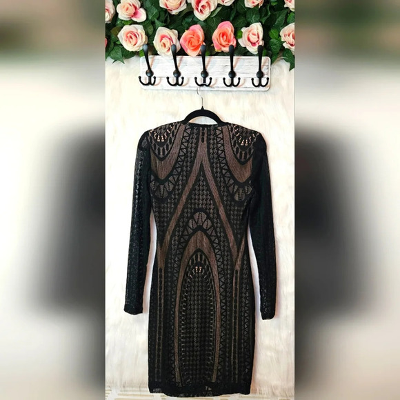 BCBG Max Azria Nude w/Black Overlay Sheath Dress - Picture 3 of 6